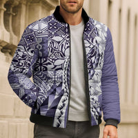 Aloha Vintage Plumeria Hawaiian Tapa Pattern Bomber Puffer Jacket Purple Hawaiian Tapa Pattern LT9 - Polynesian Pride