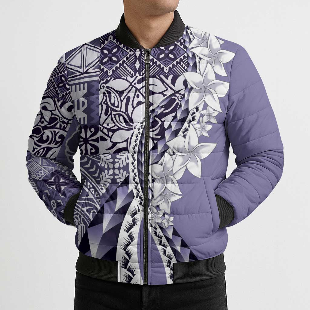 Aloha Vintage Plumeria Hawaiian Tapa Pattern Bomber Puffer Jacket Purple Hawaiian Tapa Pattern LT9 - Polynesian Pride