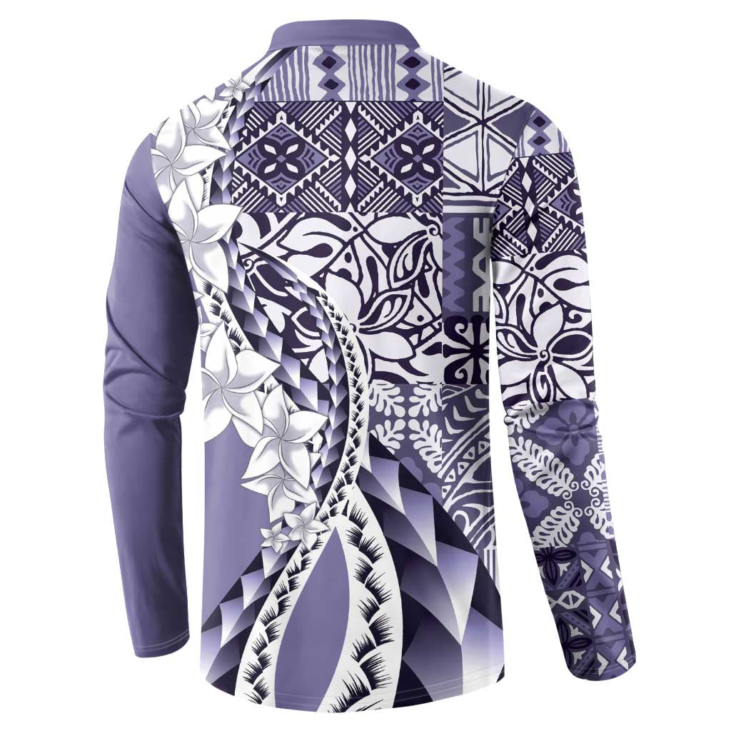 Aloha Vintage Plumeria Hawaiian Tapa Pattern Button Sweatshirt Purple Hawaiian Tapa Pattern LT9 - Polynesian Pride