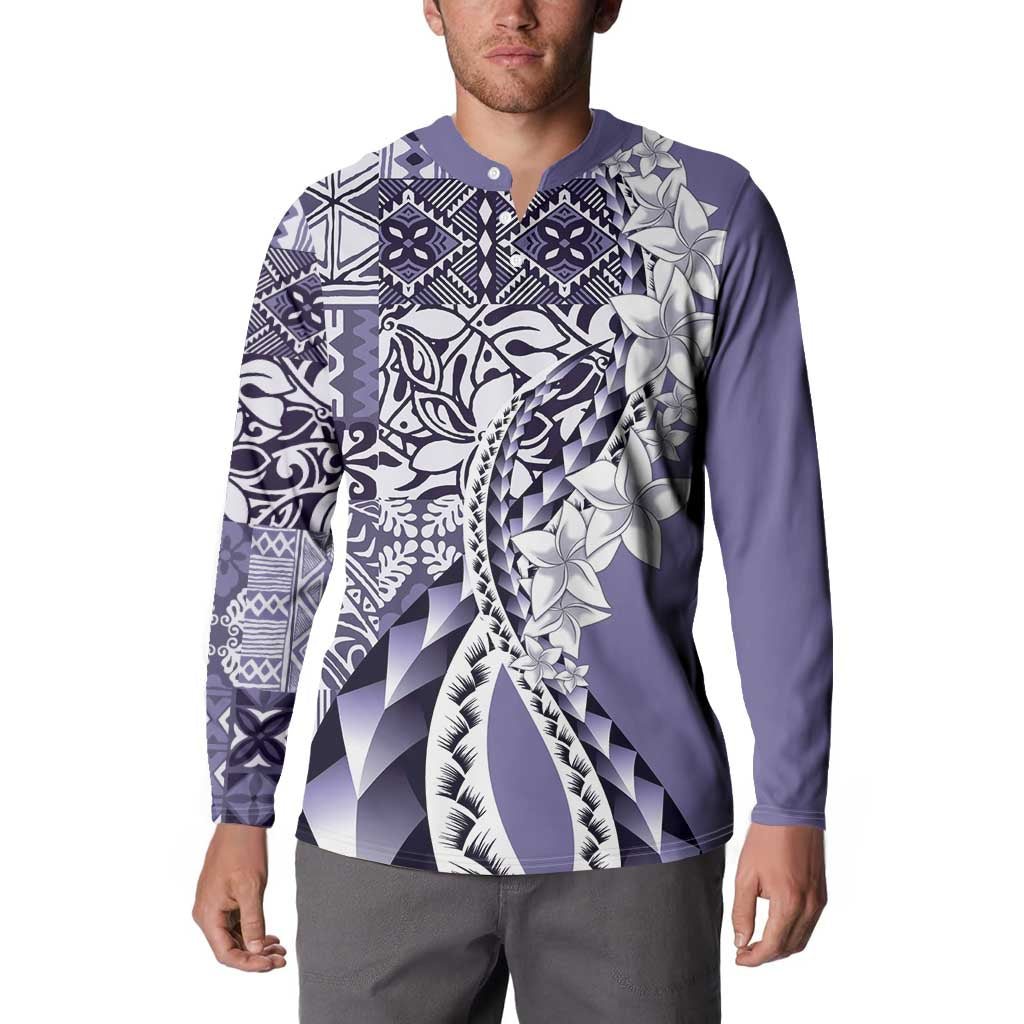 Aloha Vintage Plumeria Hawaiian Tapa Pattern Button Sweatshirt Purple Hawaiian Tapa Pattern LT9 - Polynesian Pride