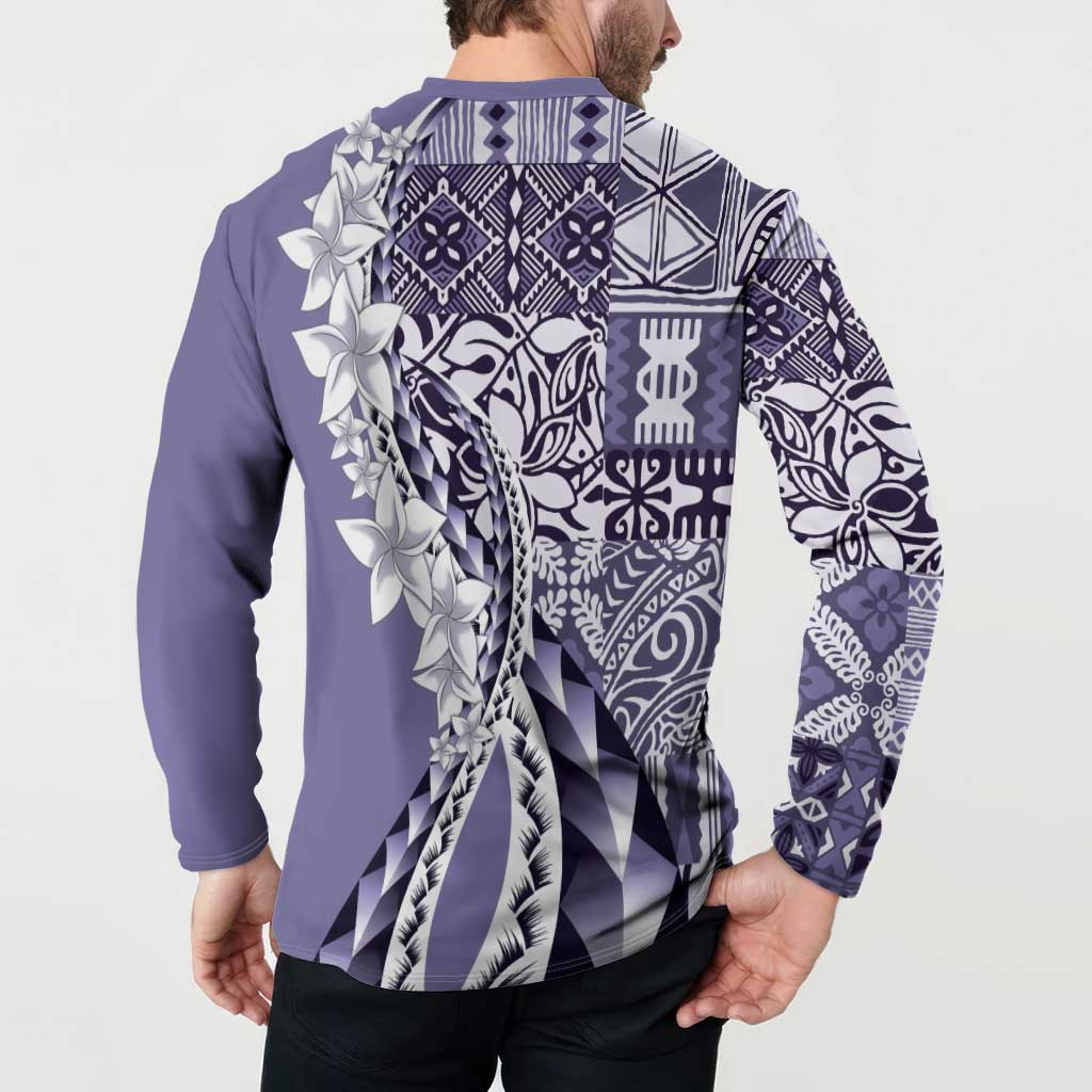 Aloha Vintage Plumeria Hawaiian Tapa Pattern Button Sweatshirt Purple Hawaiian Tapa Pattern LT9 - Polynesian Pride