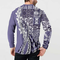 Aloha Vintage Plumeria Hawaiian Tapa Pattern Button Sweatshirt Purple Hawaiian Tapa Pattern LT9 - Polynesian Pride