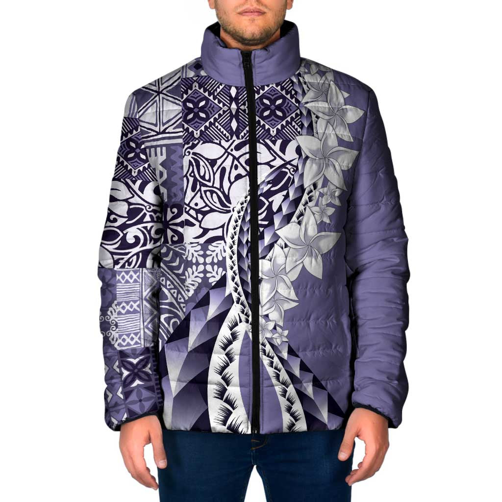 Aloha Vintage Plumeria Hawaiian Tapa Pattern Padded Jacket Purple Hawaiian Tapa Pattern LT9 Men Purple - Polynesian Pride