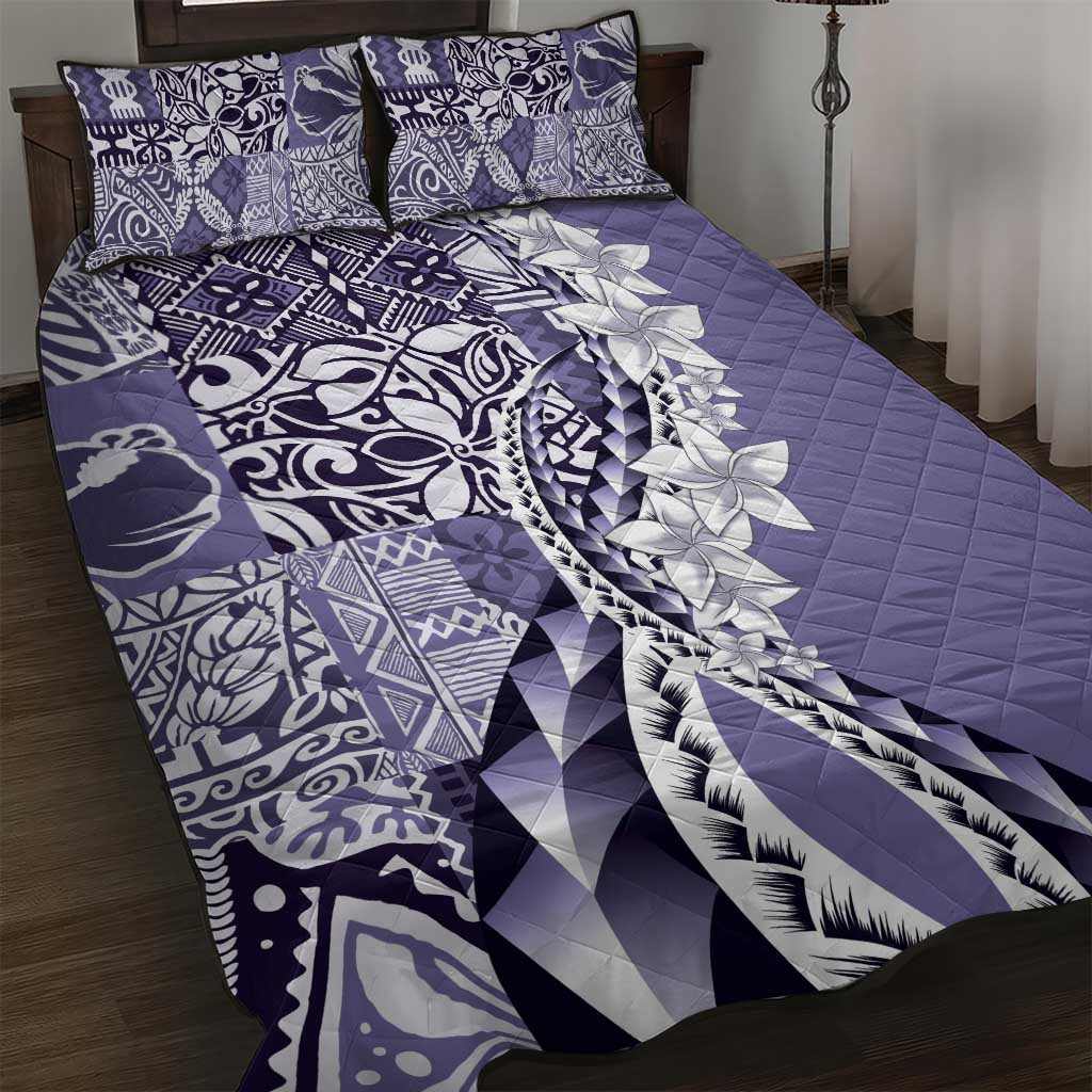 Aloha Vintage Plumeria Hawaiian Tapa Pattern Quilt Bed Set Purple Hawaiian Tapa Pattern LT9 Purple - Polynesian Pride