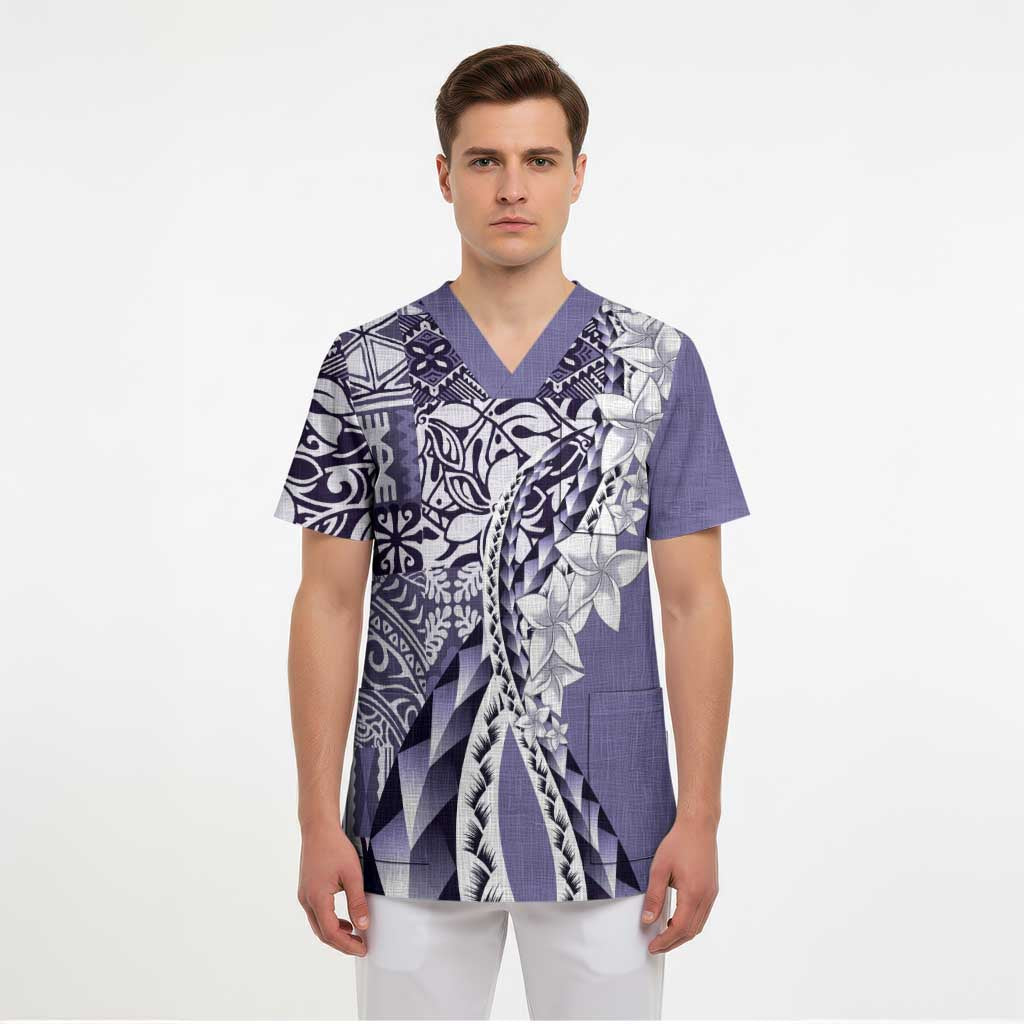 Aloha Vintage Plumeria Hawaiian Tapa Pattern Scrub Top Purple Hawaiian Tapa Pattern LT9 - Polynesian Pride