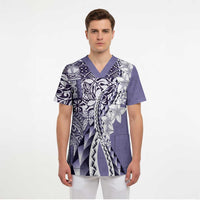 Aloha Vintage Plumeria Hawaiian Tapa Pattern Scrub Top Purple Hawaiian Tapa Pattern LT9 - Polynesian Pride