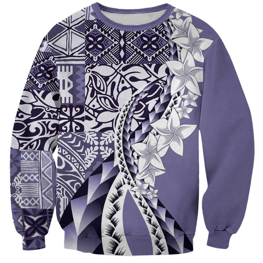 Aloha Vintage Plumeria Hawaiian Tapa Pattern Sweatshirt Purple Hawaiian Tapa Pattern LT9 Unisex Purple - Polynesian Pride