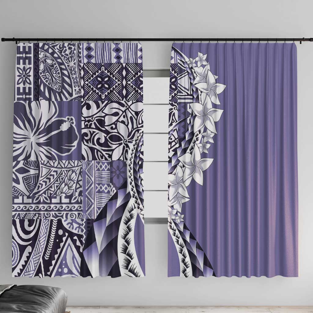 Aloha Vintage Plumeria Hawaiian Tapa Pattern Window Curtain Purple Hawaiian Tapa Pattern LT9 With Hooks Purple - Polynesian Pride