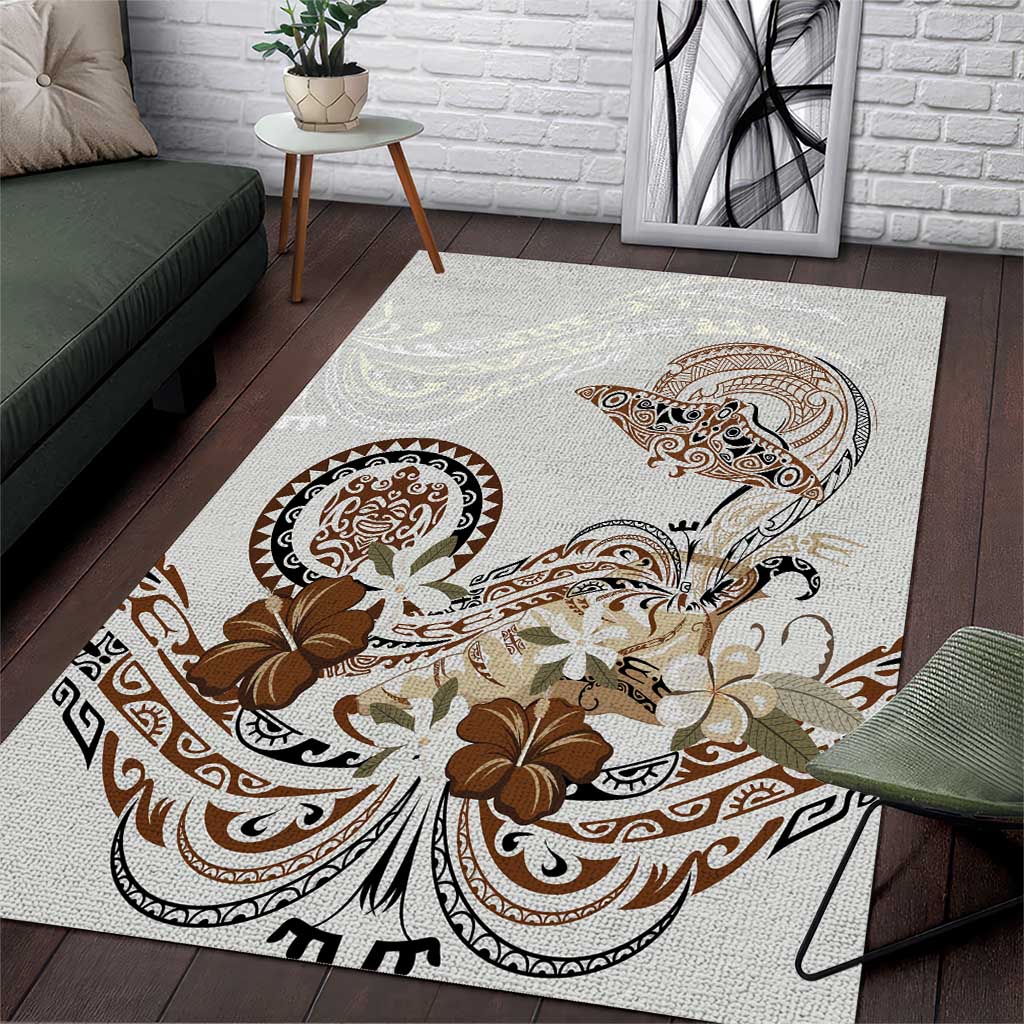 Polynesian Manta Ray Area Rug Beige Floral Turtle Tattoo LT9 Beige - Polynesian Pride