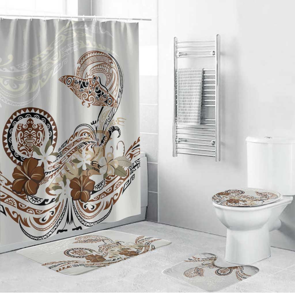 Polynesian Manta Ray Bathroom Set Beige Floral Turtle Tattoo LT9 Bathroom Set (4 pcs) Beige - Polynesian Pride