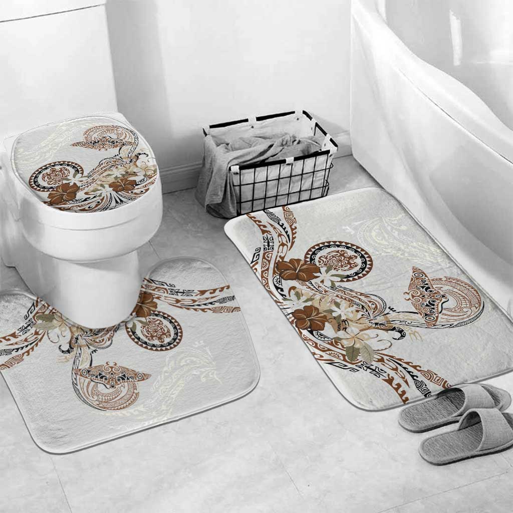 Polynesian Manta Ray Bathroom Set Beige Floral Turtle Tattoo LT9 Mat Set Only (3 pcs) One Size Beige - Polynesian Pride