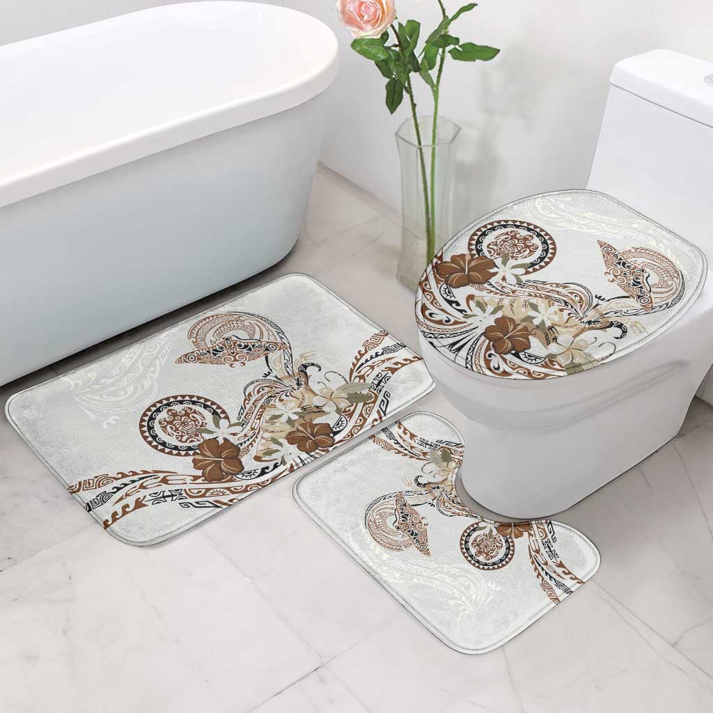 Polynesian Manta Ray Bathroom Set Beige Floral Turtle Tattoo LT9 - Polynesian Pride