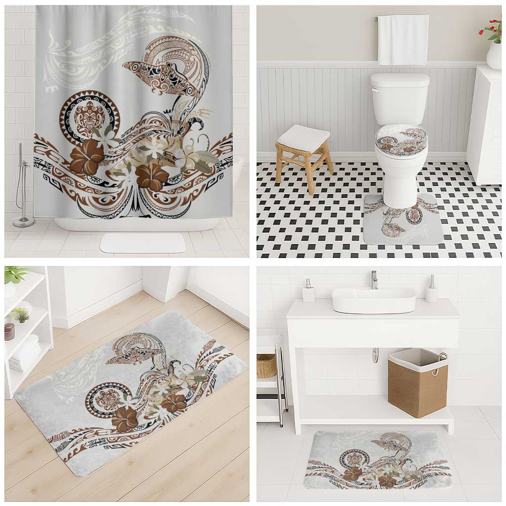 Polynesian Manta Ray Bathroom Set Beige Floral Turtle Tattoo LT9 - Polynesian Pride