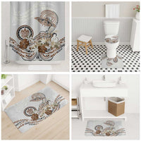 Polynesian Manta Ray Bathroom Set Beige Floral Turtle Tattoo LT9 - Polynesian Pride