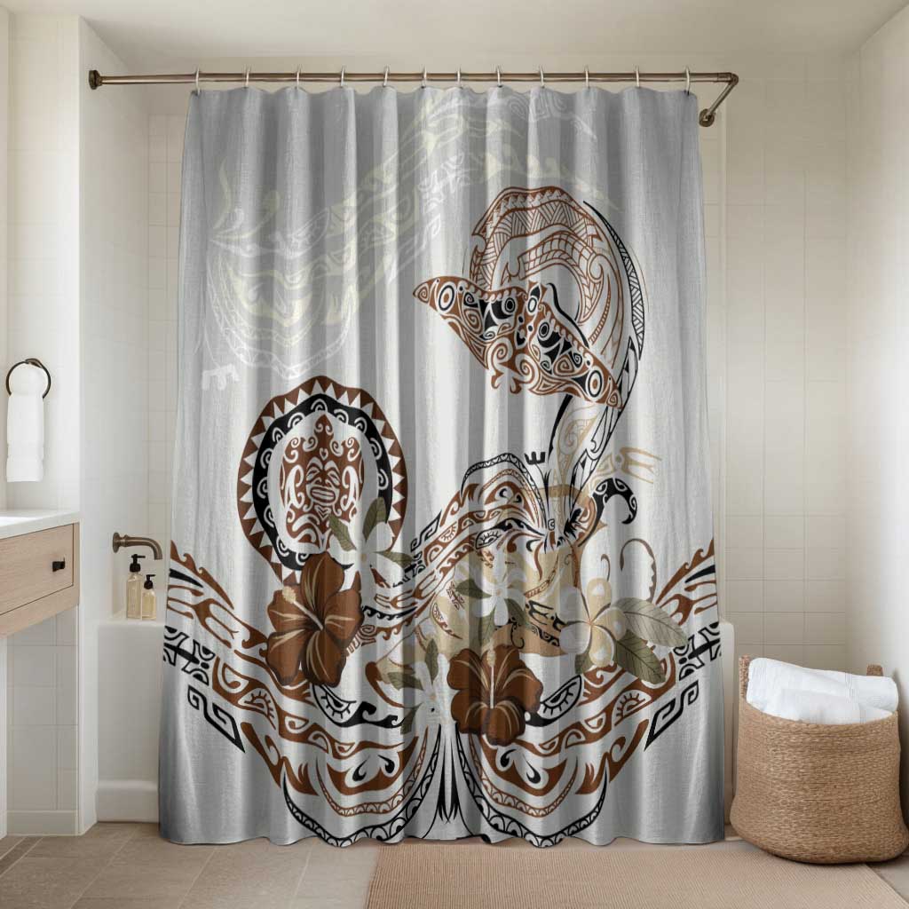 Polynesian Manta Ray Bathroom Set Beige Floral Turtle Tattoo LT9 Shower Curtain Only Beige - Polynesian Pride