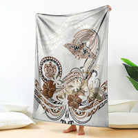 Polynesian Manta Ray Blanket Beige Floral Turtle Tattoo LT9 - Polynesian Pride