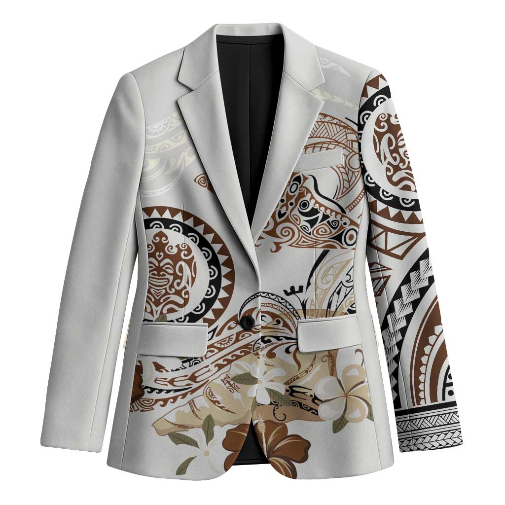 Polynesian Manta Ray Blazer Beige Floral Turtle Tattoo LT9 Unisex Beige - Polynesian Pride
