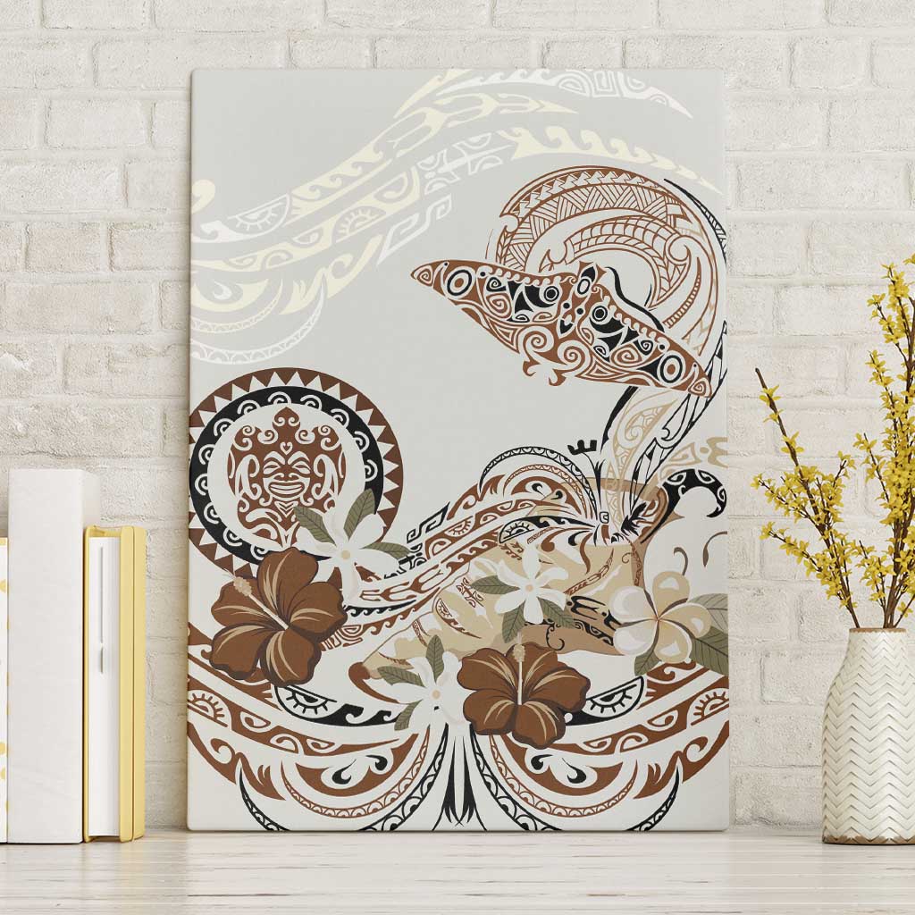 Polynesian Manta Ray Canvas Wall Art Beige Floral Turtle Tattoo LT9 Without Frame Beige - Polynesian Pride