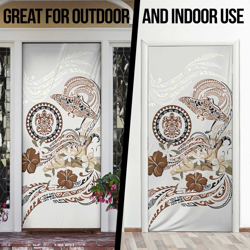 Polynesian Manta Ray Door Cover Beige Floral Turtle Tattoo LT9 - Polynesian Pride