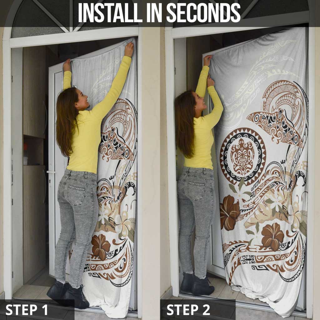 Polynesian Manta Ray Door Cover Beige Floral Turtle Tattoo LT9 - Polynesian Pride