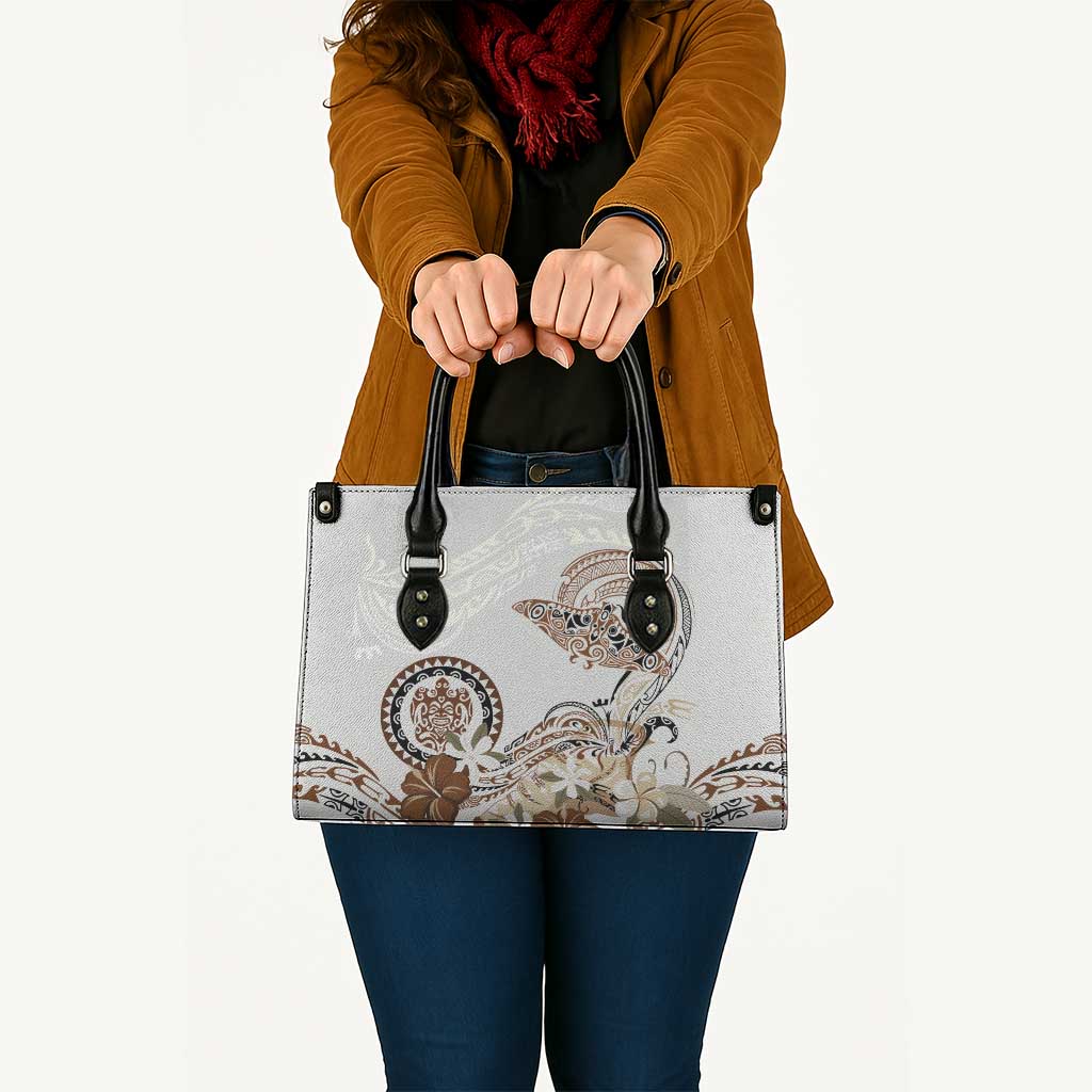 Polynesian Manta Ray Leather Bag Beige Floral Turtle Tattoo LT9 - Polynesian Pride