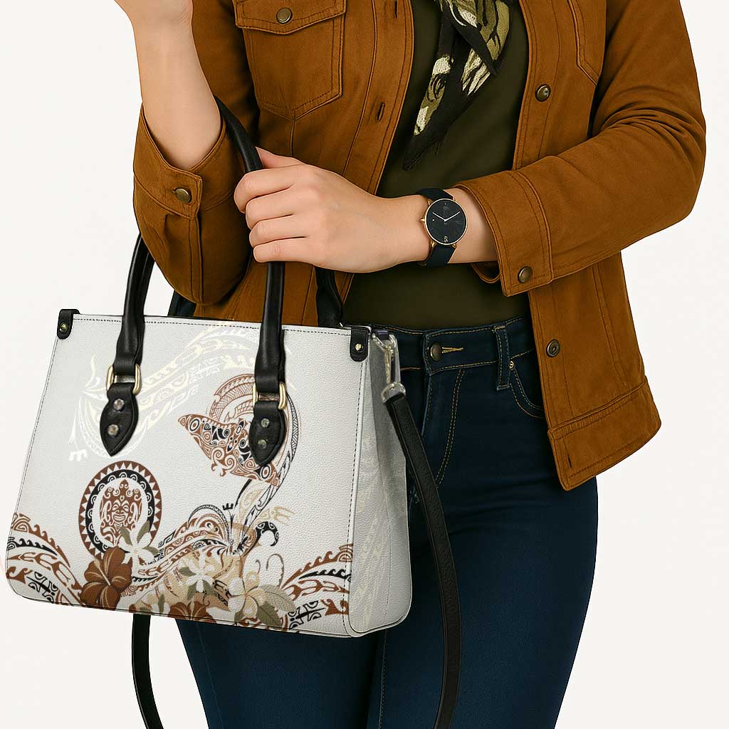 Polynesian Manta Ray Leather Bag Beige Floral Turtle Tattoo LT9 - Polynesian Pride