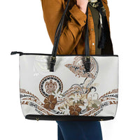 Polynesian Manta Ray Leather Tote Bag Beige Floral Turtle Tattoo LT9 - Polynesian Pride