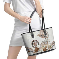 Polynesian Manta Ray Leather Tote Bag Beige Floral Turtle Tattoo LT9 - Polynesian Pride