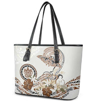 Polynesian Manta Ray Leather Tote Bag Beige Floral Turtle Tattoo LT9 - Polynesian Pride