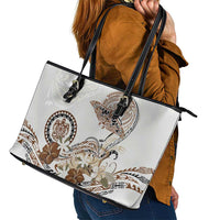 Polynesian Manta Ray Leather Tote Bag Beige Floral Turtle Tattoo LT9 - Polynesian Pride