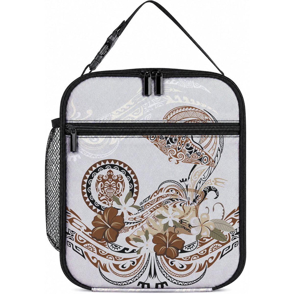 Polynesian Manta Ray Lunch Bag Beige Floral Turtle Tattoo LT9 10.2 × 8.3 × 4.3 inch Beige - Polynesian Pride