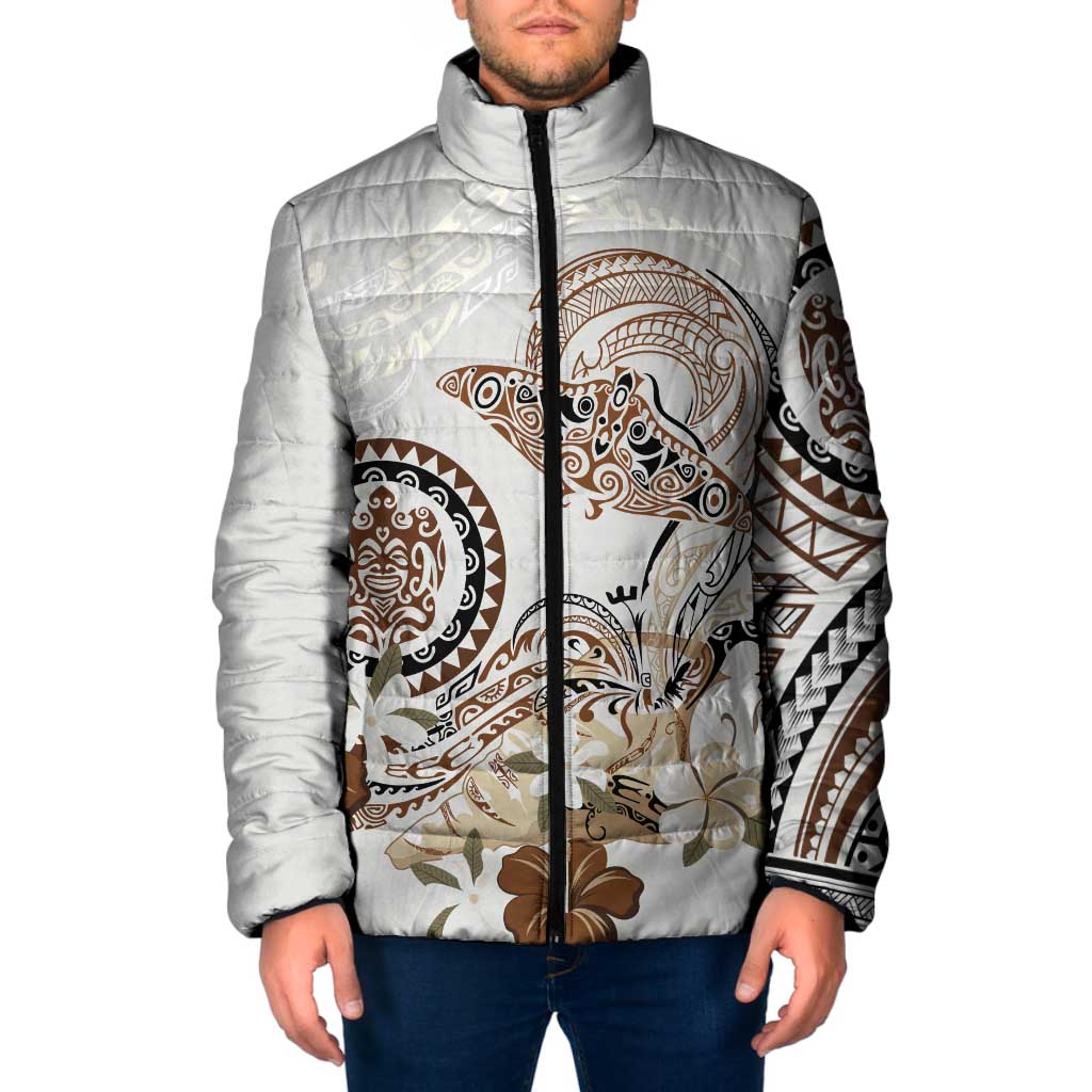 Polynesian Manta Ray Padded Jacket Beige Floral Turtle Tattoo LT9 Men Beige - Polynesian Pride