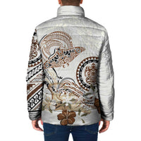Polynesian Manta Ray Padded Jacket Beige Floral Turtle Tattoo LT9 - Polynesian Pride