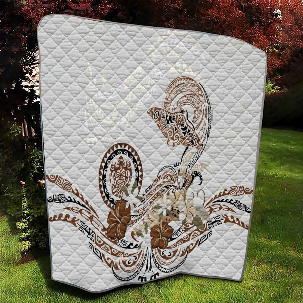 Polynesian Manta Ray Quilt Beige Floral Turtle Tattoo LT9 - Polynesian Pride