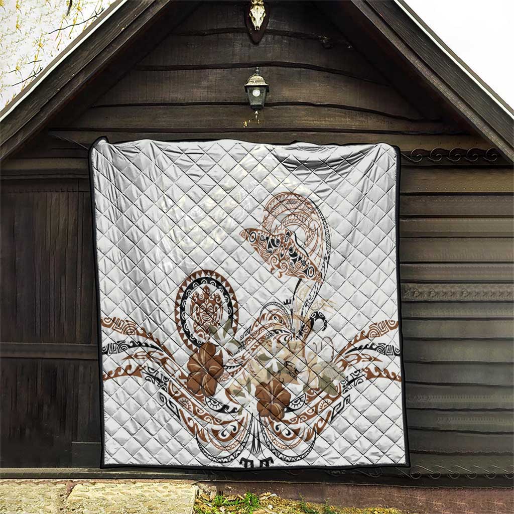 Polynesian Manta Ray Quilt Beige Floral Turtle Tattoo LT9 - Polynesian Pride