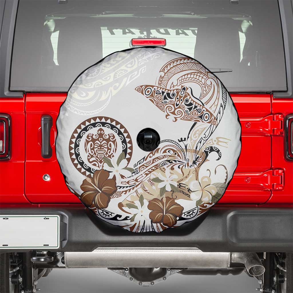 Polynesian Manta Ray Spare Tire Cover Beige Floral Turtle Tattoo LT9 - Polynesian Pride