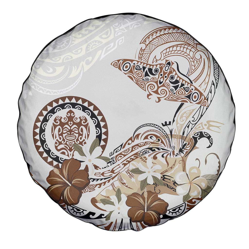 Polynesian Manta Ray Spare Tire Cover Beige Floral Turtle Tattoo LT9 - Polynesian Pride