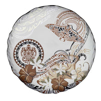 Polynesian Manta Ray Spare Tire Cover Beige Floral Turtle Tattoo LT9 - Polynesian Pride