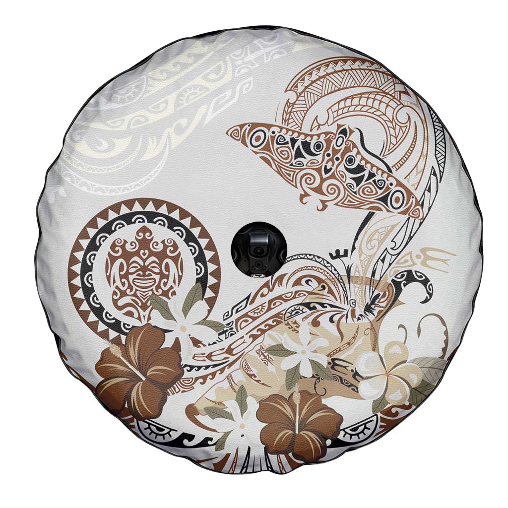 Polynesian Manta Ray Spare Tire Cover Beige Floral Turtle Tattoo LT9 - Polynesian Pride