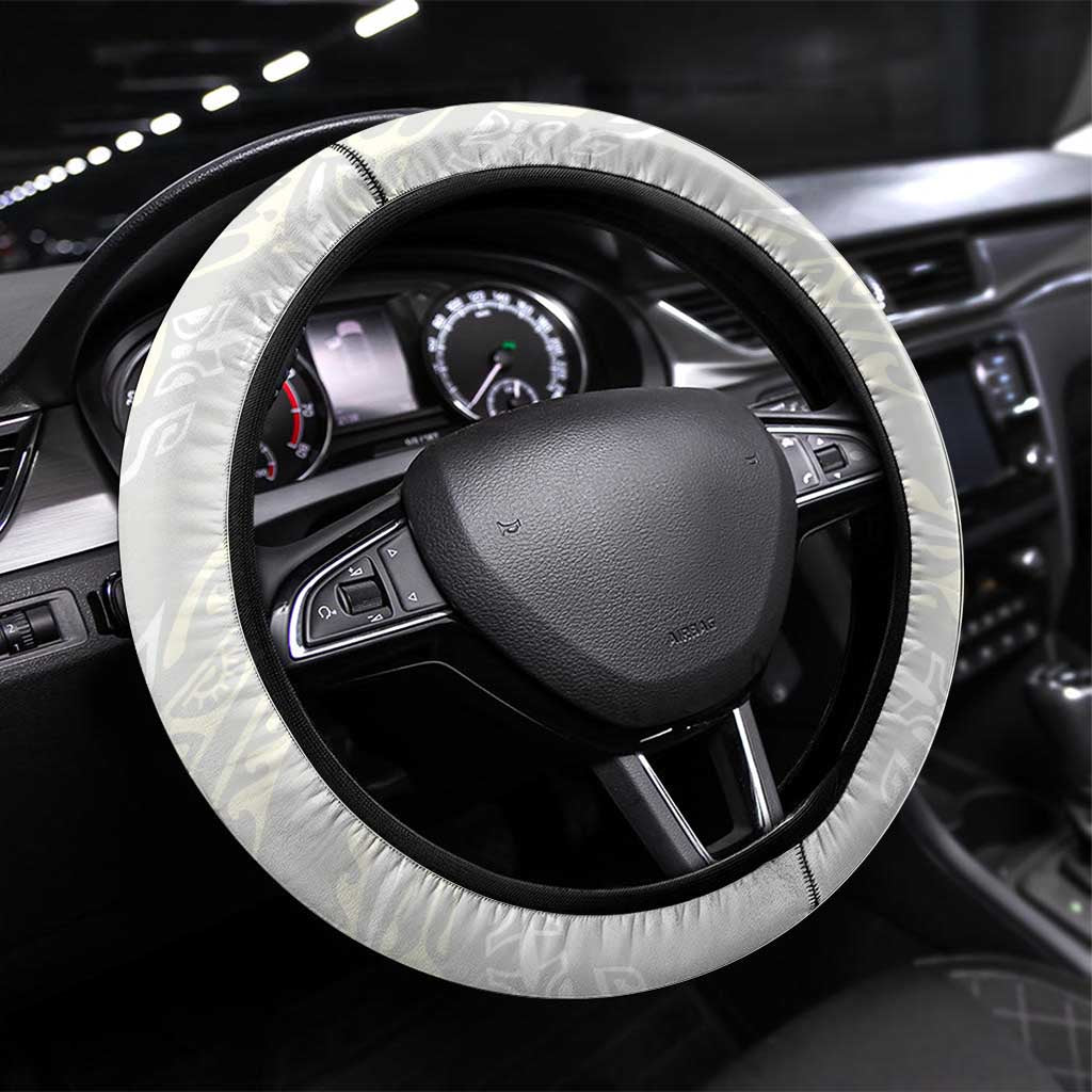 Polynesian Manta Ray Steering Wheel Cover Beige Floral Turtle Tattoo LT9 Universal Fit Beige - Polynesian Pride