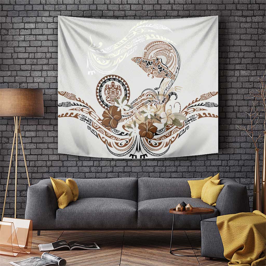 Polynesian Manta Ray Tapestry Beige Floral Turtle Tattoo LT9 Beige - Polynesian Pride