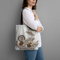 Polynesian Manta Ray Tote Bag Beige Floral Turtle Tattoo LT9 - Polynesian Pride