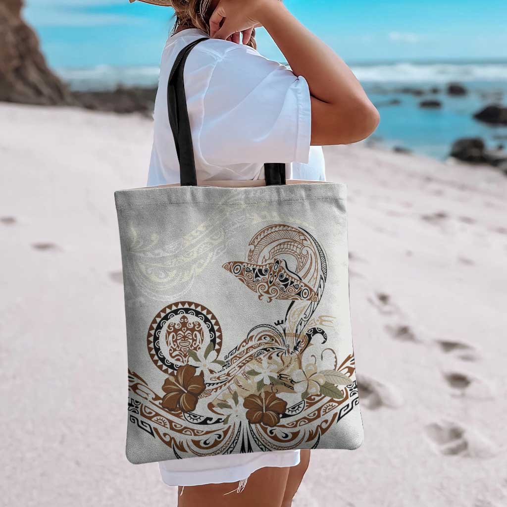 Polynesian Manta Ray Tote Bag Beige Floral Turtle Tattoo LT9 - Polynesian Pride
