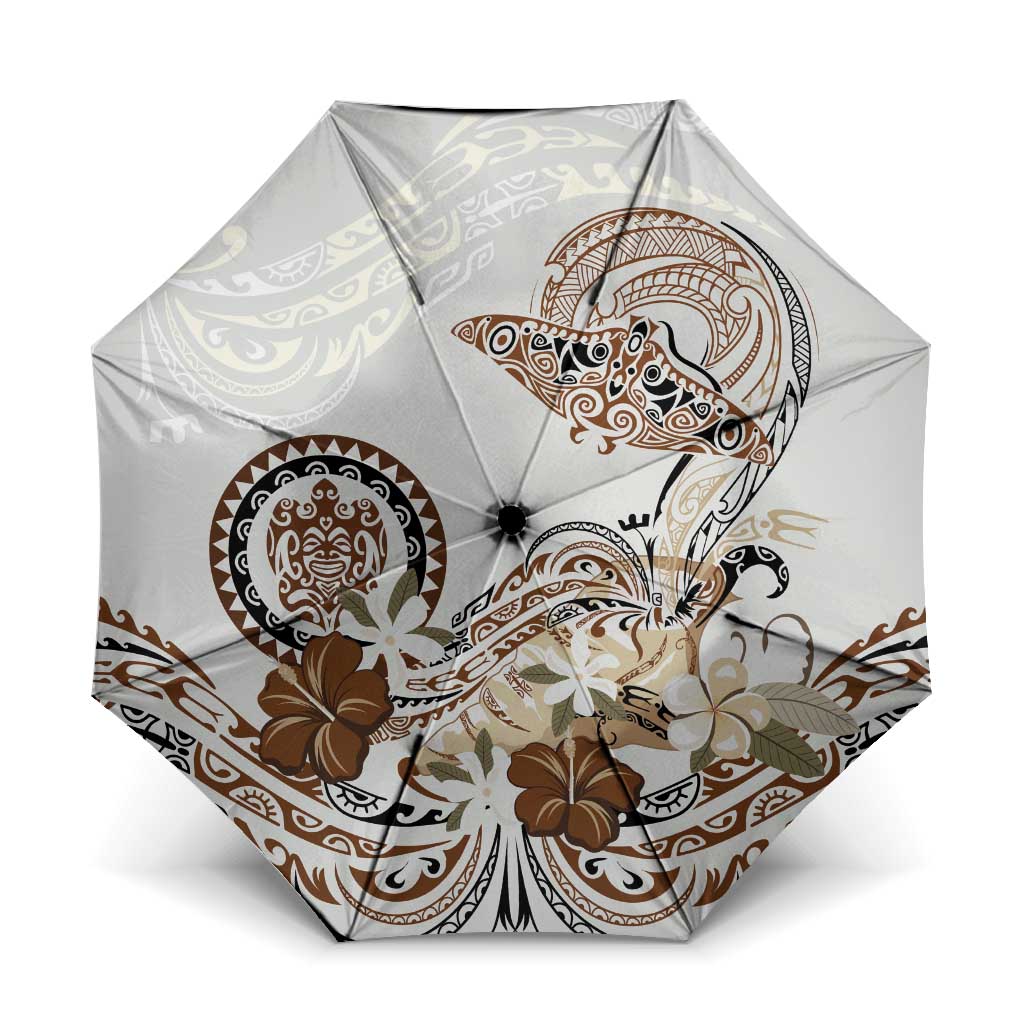 Polynesian Manta Ray Umbrella Beige Floral Turtle Tattoo LT9 One Size Folded 11.42 inch Opened Diameter 37.4 inch Beige - Polynesian Pride