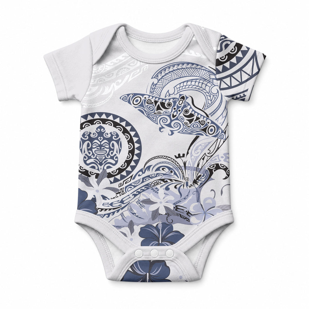 Polynesian Manta Ray Baby Onesie Blue Floral Turtle Tattoo LT9 Blue - Polynesian Pride