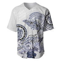 Polynesian Manta Ray Baseball Jersey Blue Floral Turtle Tattoo LT9 Blue - Polynesian Pride