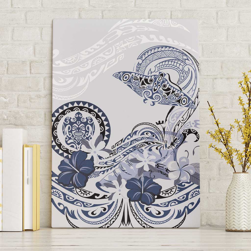 Polynesian Manta Ray Canvas Wall Art Blue Floral Turtle Tattoo LT9 Without Frame Blue - Polynesian Pride