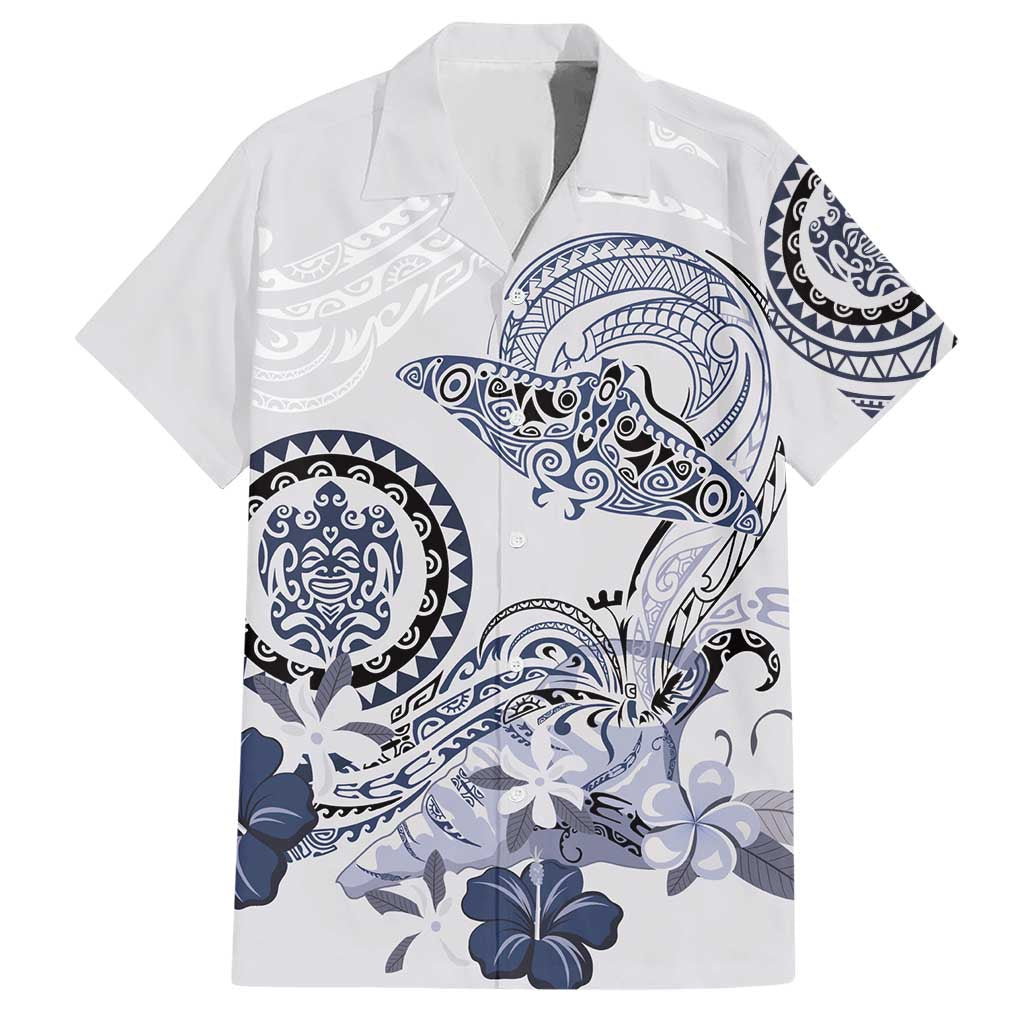 Polynesian Manta Ray Hawaiian Shirt Blue Floral Turtle Tattoo LT9 Blue - Polynesian Pride