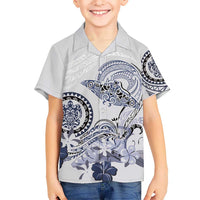 Polynesian Manta Ray Kid Hawaiian Shirt Blue Floral Turtle Tattoo LT9 Kid Blue - Polynesian Pride
