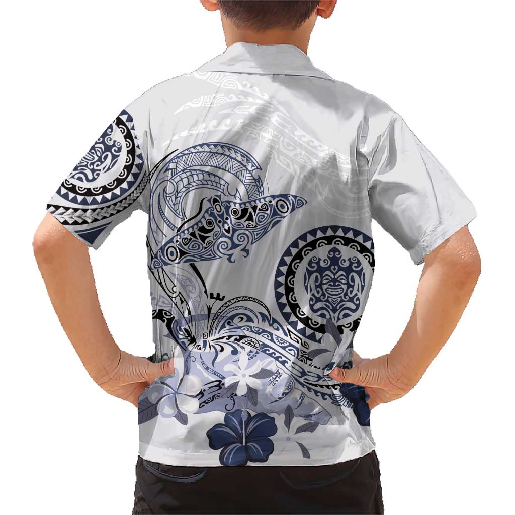 Polynesian Manta Ray Kid Hawaiian Shirt Blue Floral Turtle Tattoo LT9 - Polynesian Pride